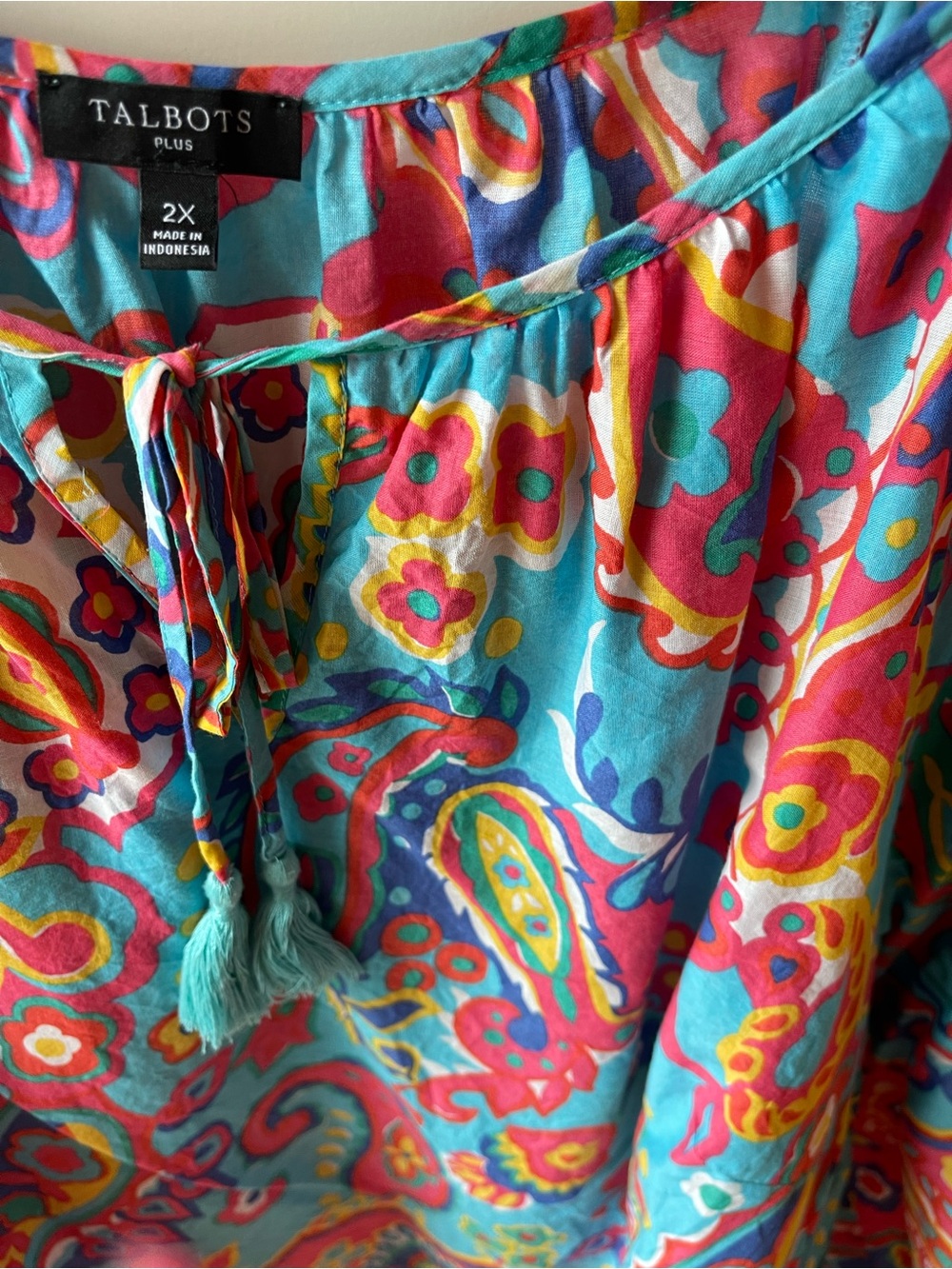 Talbots Turquoise Multicolor Paisley Peasant Blouse - Picture 3 of 5